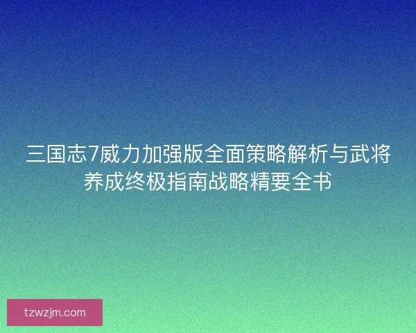 三国志7威力加强版全面策略解析与武将养成终极指南战略精要全书