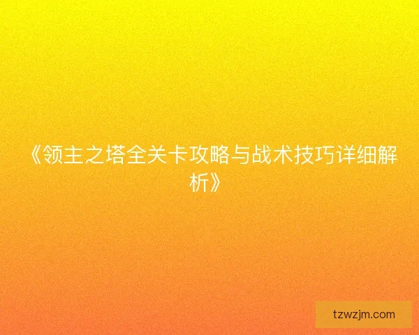 《领主之塔全关卡攻略与战术技巧详细解析》